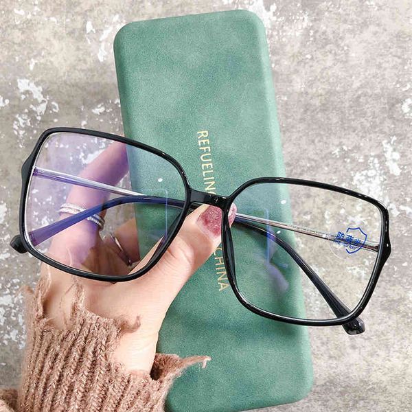 

design sunglasses 30036 new anti blue light women's net red black tr90 large frame flat lens, White;black