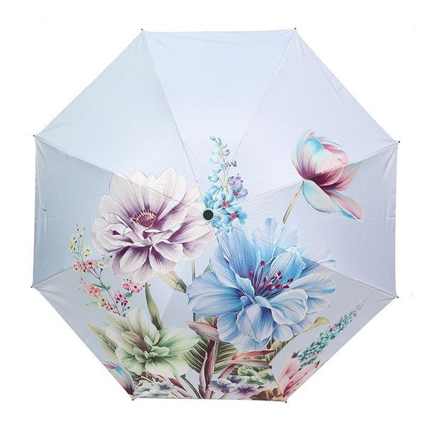 

umbrellas beautiful floral print women rain umbrella chic three folding girl durable portable lady travel parapluie