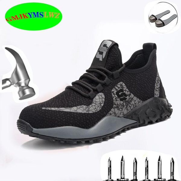

boots safety shoes breathable anti-smashing anti-puncture protective steel toe cap non-slip fashion work, Black