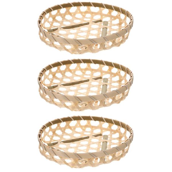 

storage baskets 3pcs bamboo basket fruit bread tray round stackable