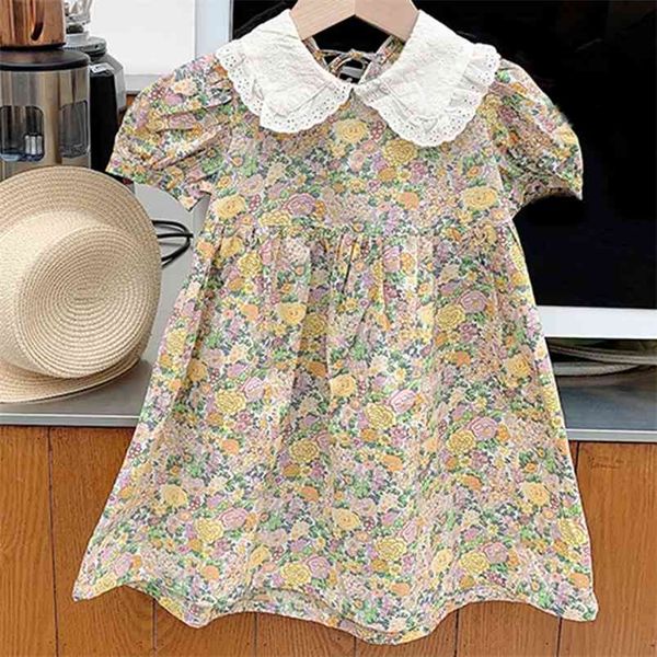 

dress summer princess flower print lapel for girl clothes children es kid 210528, Red;yellow