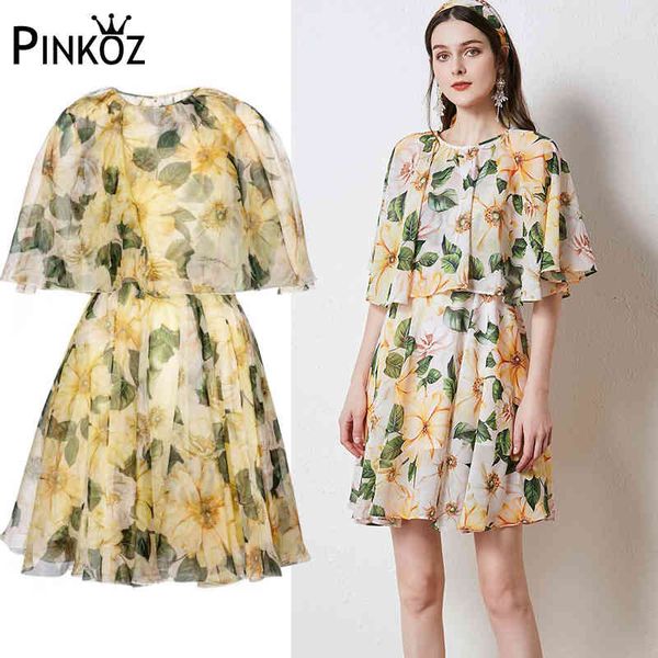 

summer mini dress chiffon holiday casual loose dresses for women lady chic floral printed paris fashion vestido de mujer 210421, Black;gray