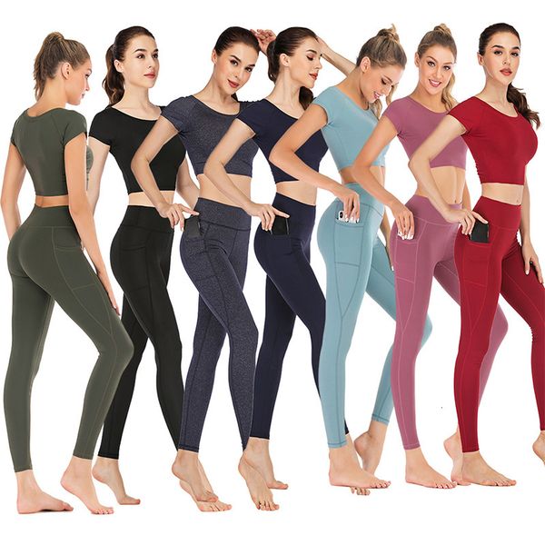 

women's tracksuits quick drying spring and summer nylon pocket yoga suit tights sports dance fitness clothes, Gray