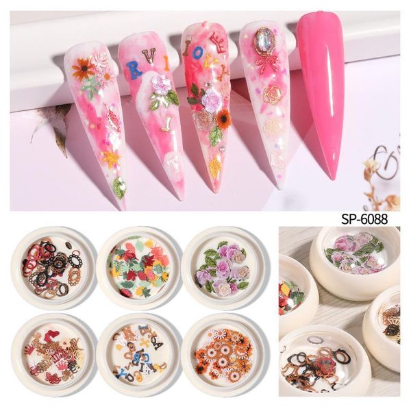 

nail art decorations dried flowers mixed colors flower sticker letter crown leaf for uv gel polish accessories tslm1, Silver;gold
