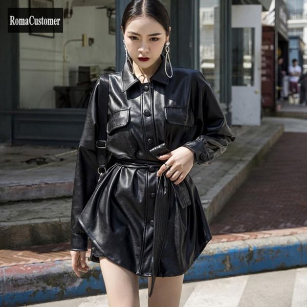 

women's jackets 2021 womens spring autumn korean fashion biker jacket solid high street black turn-down collar single breasted outerwea, Black;brown