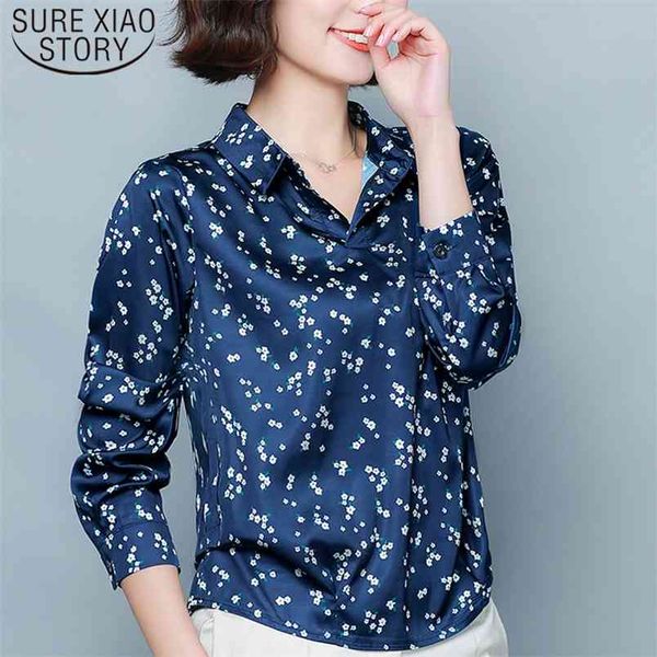 

style clothes fashion long sleeve print shirt women elegant turn-collar silk blouse office lady loose plus size 8333 50 210506, White