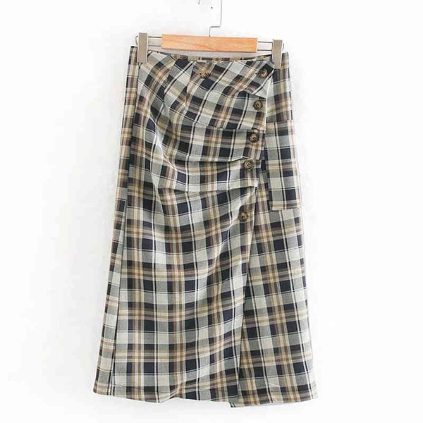 

women's retro lattice british style high waist slit chic buttons pleated mid-length fashion skirt spring 210521, Black