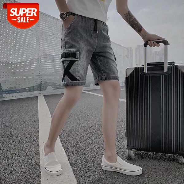 

thin overalls denim shorts men's slim stretch five-point pants japanese retro men and women #5h7i, Blue