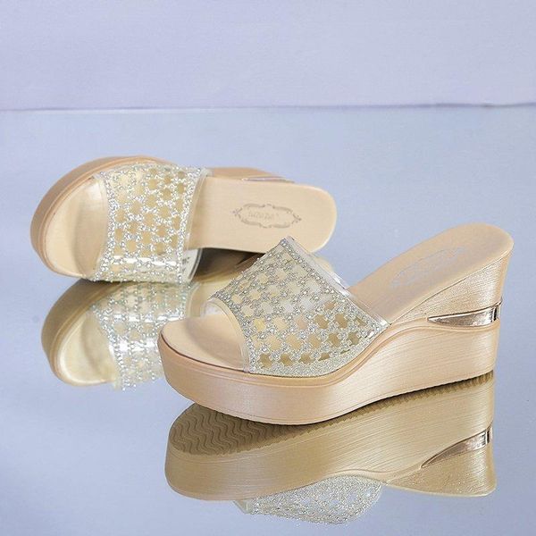 

slippers bling muffins women platform shoes female heel flip flops summer crystal beach slides woman pantufa, Black