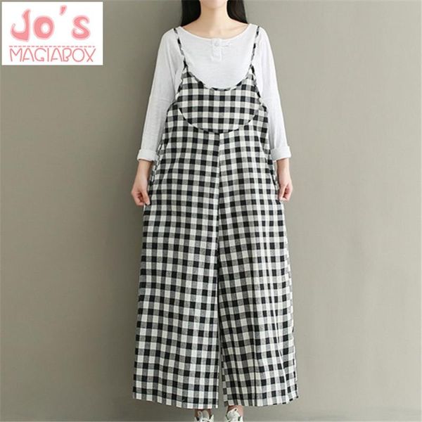 

gym clothing korean ladies plaid wide leg rompers womens loose jumpsuit overalls casual sleeveless ankle-length jumpsuits elegant pants, White;black