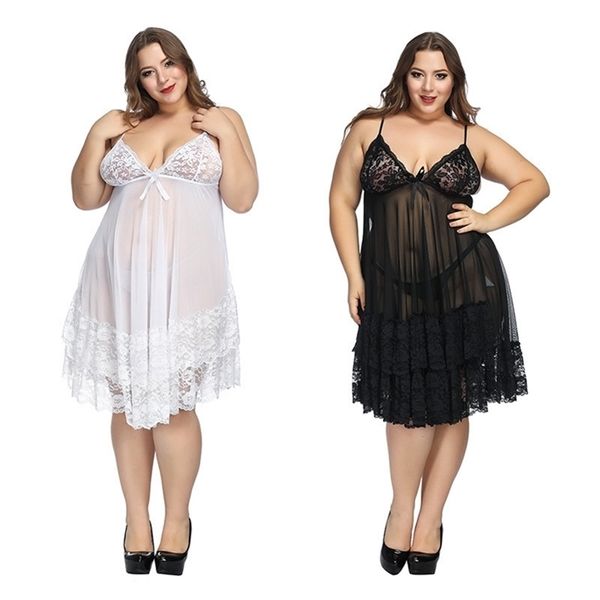 

plus size 6xl white night gown lingerie ladies lace babydolls sleepwear womens erotic sling homewear q190513, Black;red