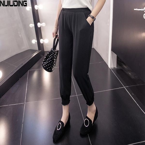 

women's pants & capris nijiuding women chiffon pant 2021 summer autumn fashion female loose trousers oversize casual comfy boho beach, Black;white