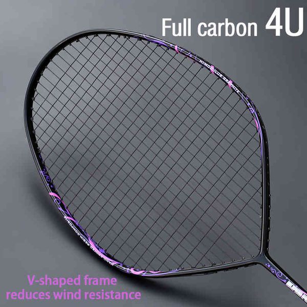 

professional max 30 pounds 4u v-shape badminton strung full carbon fiber racket offensive type single racquet with string
