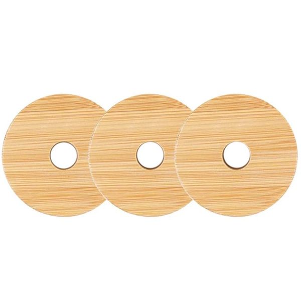 

kitchen storage & organization 3pcs 70mm reusable bamboo cap lids with straw hole sealing gasket for mason jars drinking covers supplies