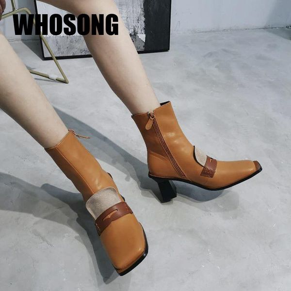 

boots women girls ankle botas woman room square heels ladies soft shoes female brand motorcycle brown fashion, Black