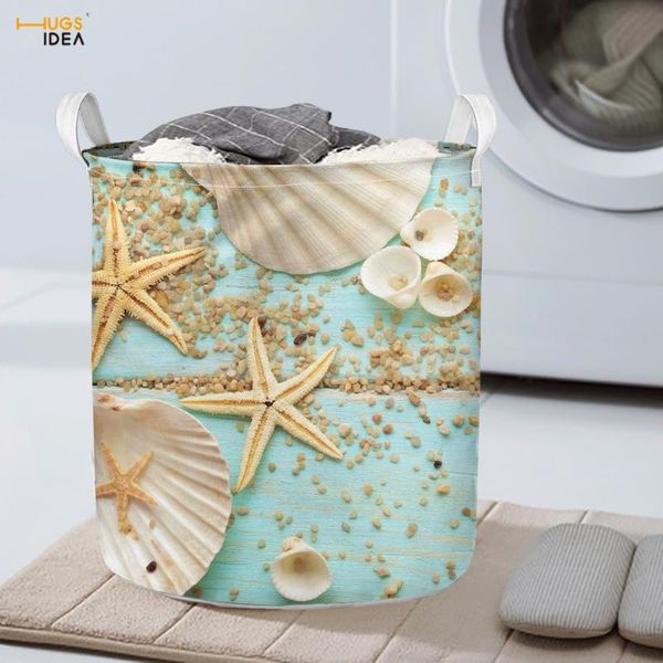 

beach seashell starfish 3d print bathroom laundry hamper folding save space storage sorter organizer toy picnic handle basket & organization