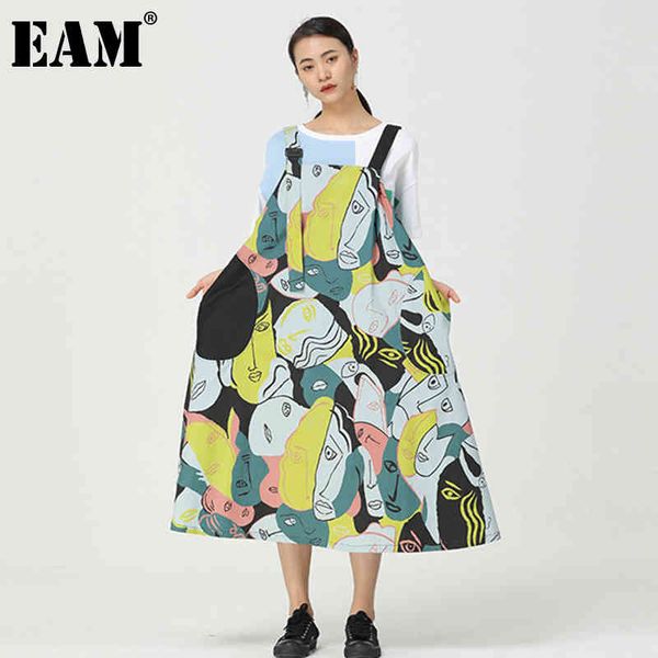

[eam] women sky blue big size graffiti long strap dress sleeveless loose fit fashion spring summer 1dd6623 210512, Black;gray