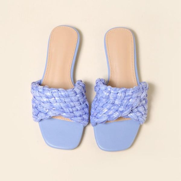 

slippers 2021 spring brand lafite grass woven pink braid fold flat mules shoes flip flops party sandals for women wedding, Black