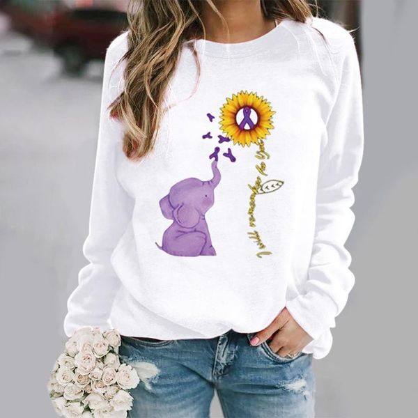

elephant sunflower print long sleeve sweatshirt kawaii clothes letter printing women women's hoodies & sweatshirts, Black