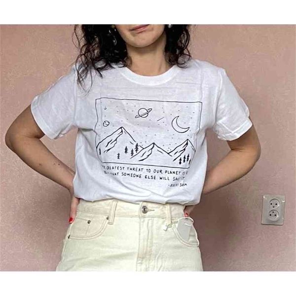 

save planet t-shirt mountain graphic tees women summer short sleeve art fashion slogan tumblr t shirt 210512, White