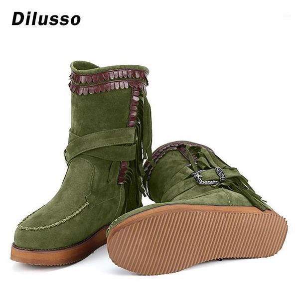 

boots 2021 sell women's fashion casual round toe flats retro fringe short ankle flat shoes solid soft female1, Black