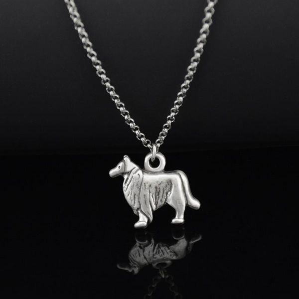 

vintage silver color stainless steel long chains collie&sheltie charm pendant necklace chic chain dogs necklaces for women men