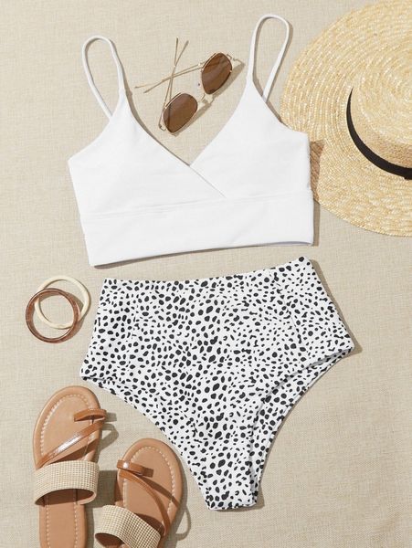 

dalmatian high waisted bikini swimsuit e9nk#, White;black