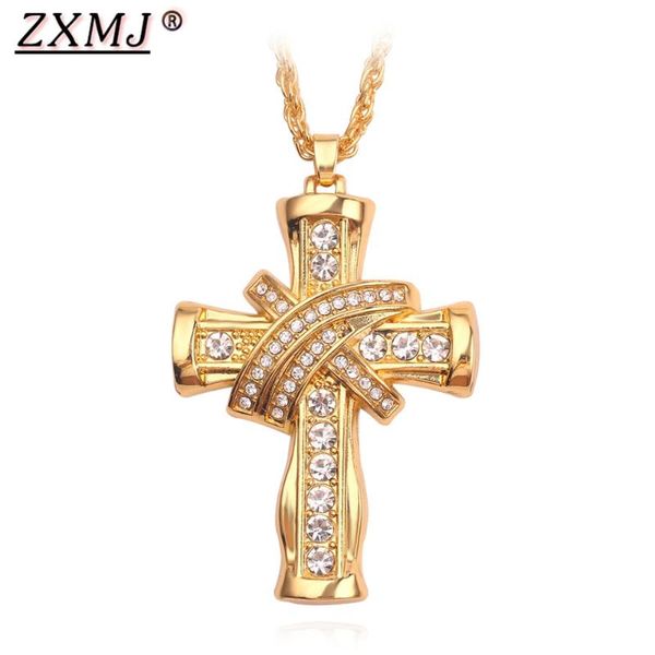 

gold cross pendant necklace crystal rhinestone fashion sparkling long link chain necklaces charm jewely for men women gifts, Silver