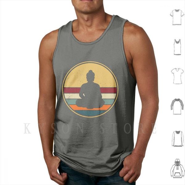 

retro buddha zen i vintage buddhism buddhist tank vest sleeveless yoga meditation, White;black