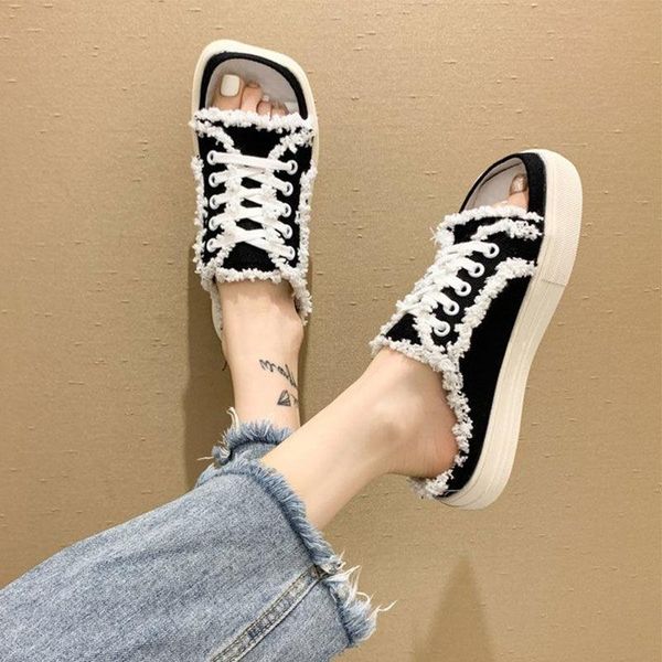 

sandals shoes women slippers women's 2021 summer flat sandales femmes sandalias, Black