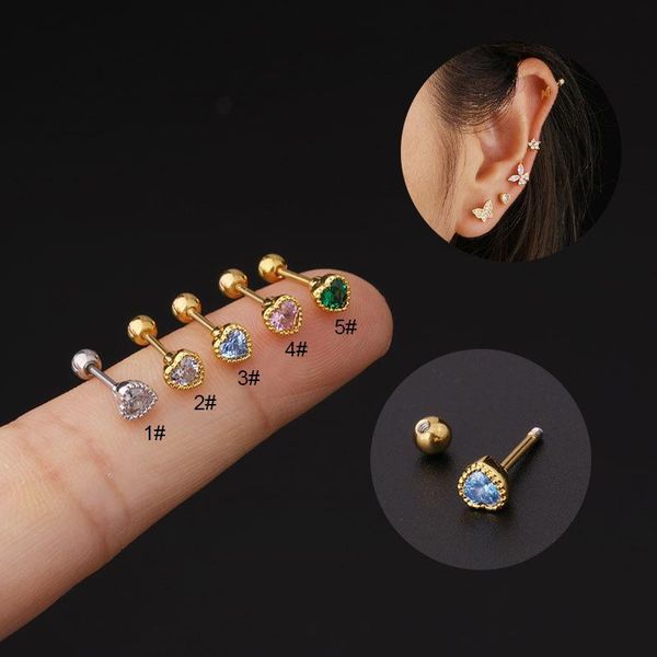 

stud 1piece mini heart zircon earrings for women 2021 trend jewelry piercing blue green stone teens ear cuff, Golden;silver