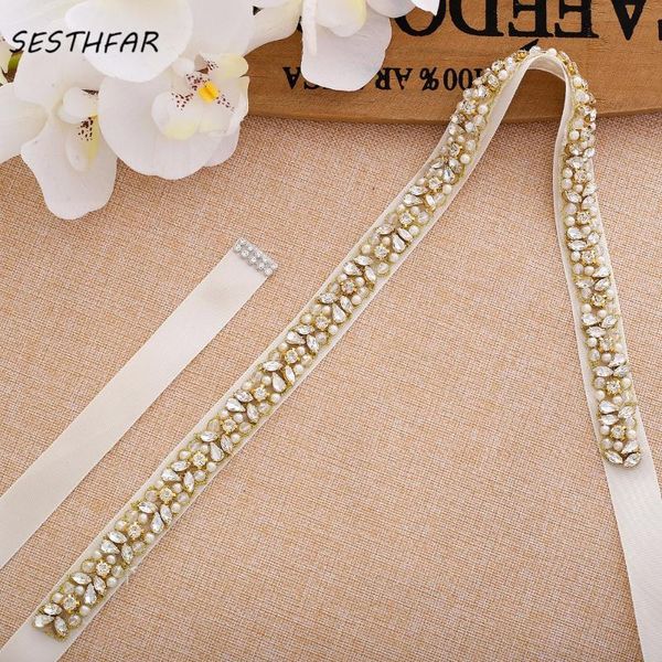 

wedding sashes pearls belt bridal diamond hand beaded rhinestones for dress j134g, White