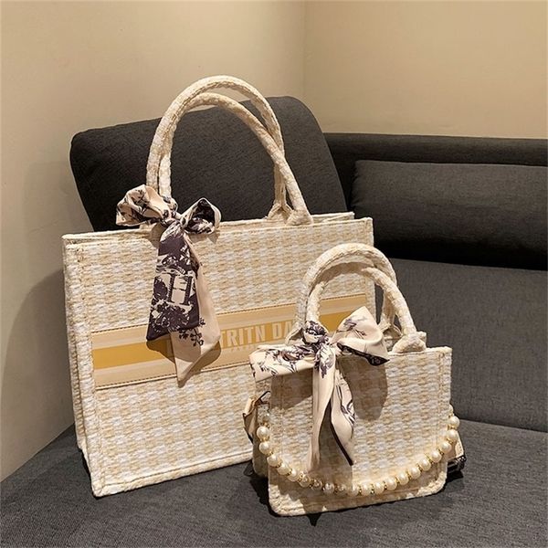 

70% off deals online black and white lattice portable women's bag new pearl chain one shoulder messenger tote bag handbag wholesale sto