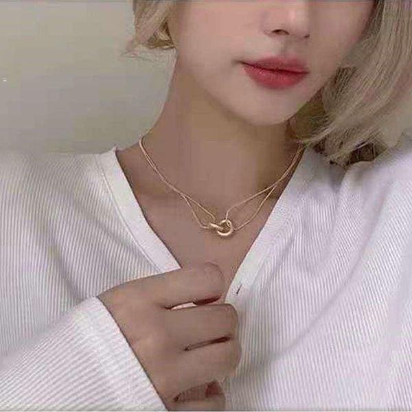 

pendant necklaces stainless steel gold-plated double layer round necklace for women fashion couple jewelry collier femme 2021, Silver