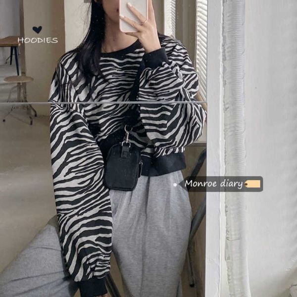 

women's blouses & shirts striped long-sleeved leopard jacket spring and autumn korean-style loose short sweatshirt fashion gli7, White