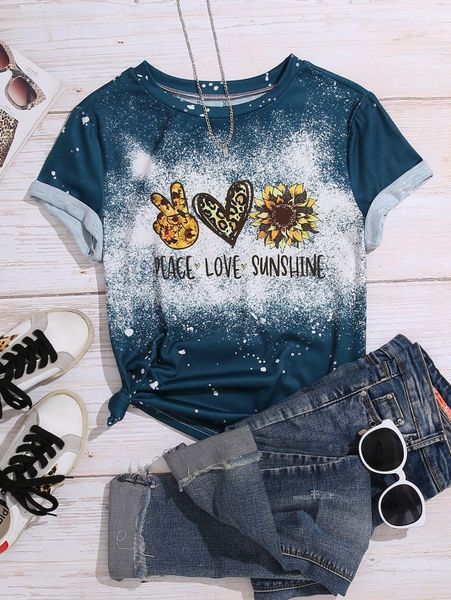 

plus sunflower and letter graphic tee c32t#, Black