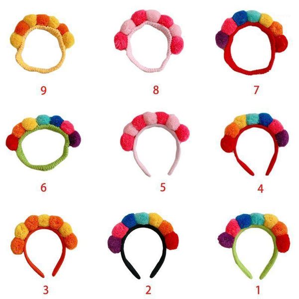 

female kids colorful cartoon headband rainbow big pompom ball petals hair hoop pxpb1