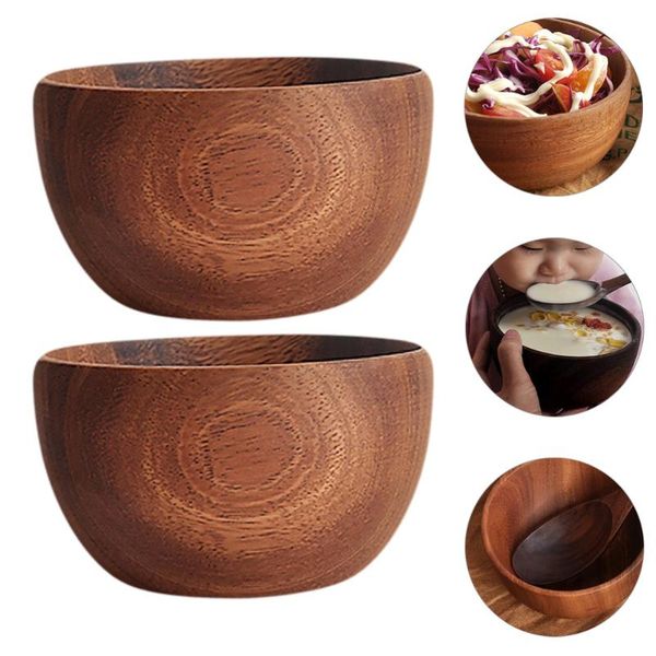 

2pcs wooden storage bowl salad tableware home restaurant serving bowls