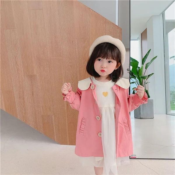 

jackets baby girls lovely korean style fashion girl solid coat spring big collar trench single breasted windbreaker, Blue;gray