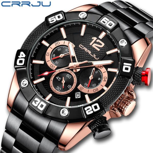 

wristwatches crrju watch men big dial waterproof business wrist relogio masculino 2021, Slivery;brown