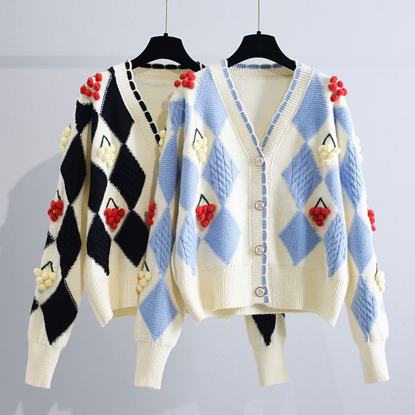 

lingge v-neck long-sleeved sweater cardigan women designer luxury brand fashion new korean loose knitted jacket, White;black