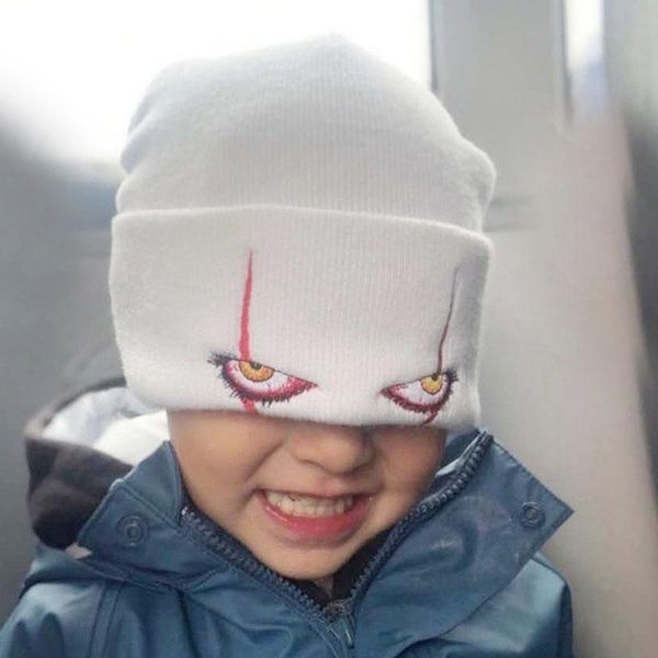 

beanies winter knitted soft outdoor hat pennywise scary eyes hood cap for kids casual outside hats halloween funny boy