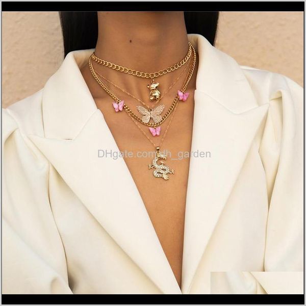 

& pendants jewelry drop delivery 2021 bohemian gold color bear acrylic butterfly dragon layered necklace for women ladies rhinestone chunky, Silver