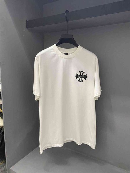 

ch crojia tide brand summer cross skin embroidery back horseshoe 3d printing short sleeve t-shirt for men and, White;black