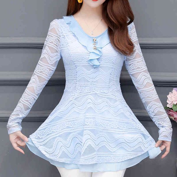 

ruffle blouse shirt lace long women blouses plus size clothing v neck autumn shirts discounts low price 929f3 210420, White