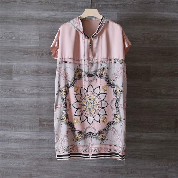 

plus size hooded casual loose women dress print femme big short sleeve hoody, Black;gray