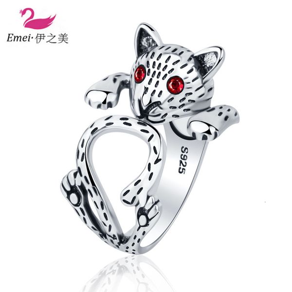 

ring thai silver red zircon cat female animal for men and women