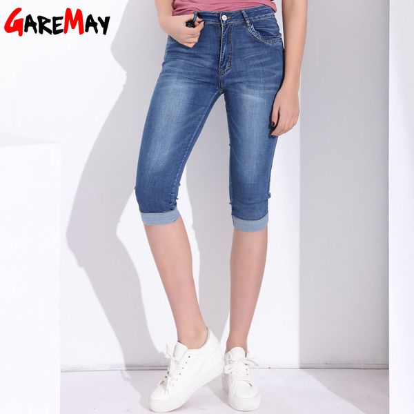 Denim Capri Skinny Jeans Kadın Streç Yüksek Bel Artı Boyutu Kısa Pantolon Kadınlar için Yaz Giyim Garemay 210428