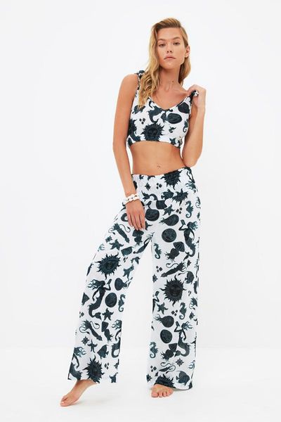 

women's two piece pants trendyol mystic pattern bottom-suit tbess21au0341, White
