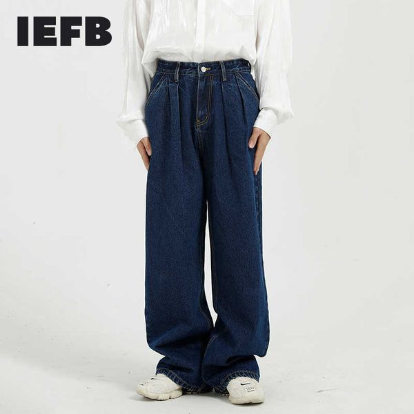 

iefb men's wear spring korean fashion loose show thin mid waist wide leg straight jeans straight denim trousers 9y5229 210622, Blue